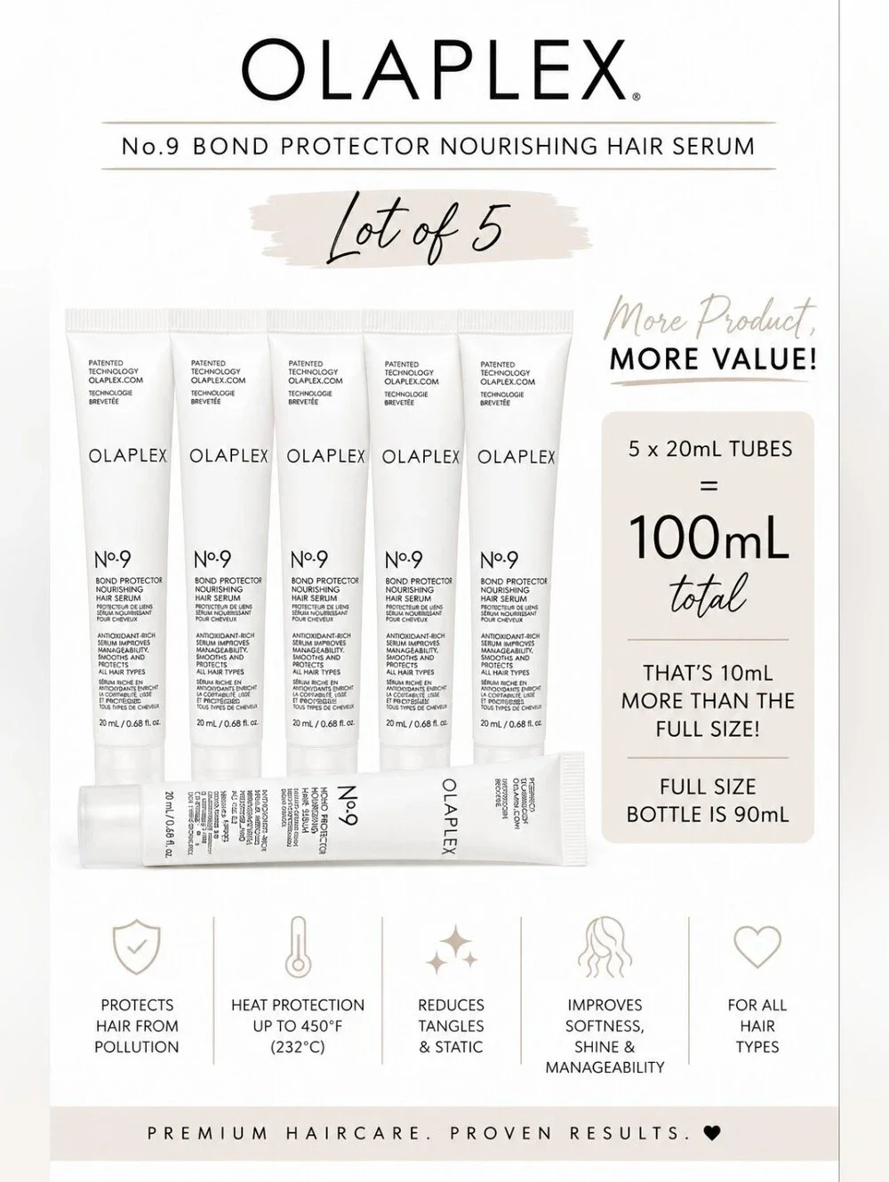 Lot of 5 OLAPLEX No. 9 Bond Protector Nourishing Hair Serum 20mL Each